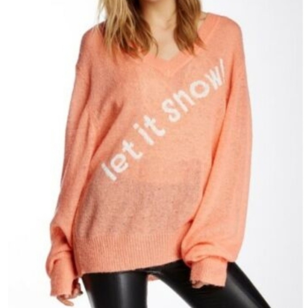 Wildfox Women's Peach/Orange Let It Snow Wool Blend Sweater Size L